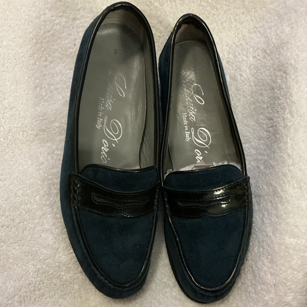 Navy & Suede Loafers with Patent Leather Accents